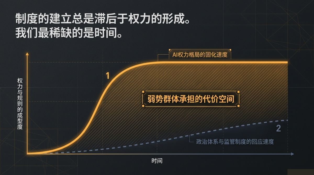 制度的建立总是滞后于权力的形成，我们最稀缺的是时间——两条曲线之间是弱势群体承担的代价空间