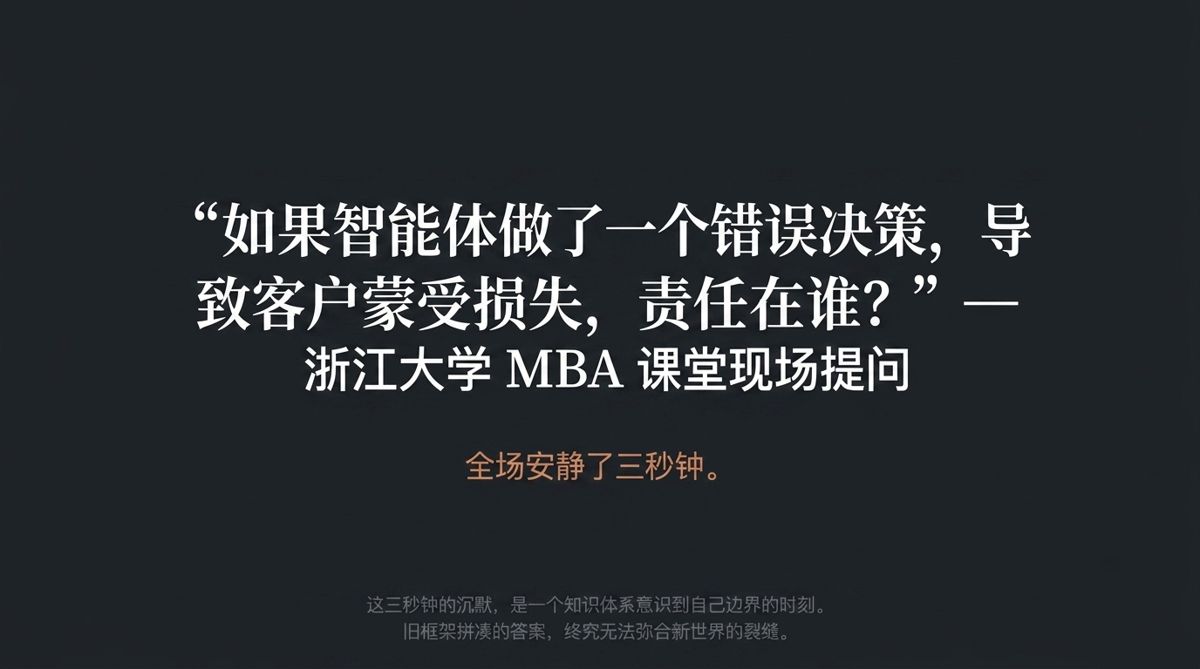 浙大MBA课堂提问原话卡：智能体做错了责任在谁——全场安静了三秒钟